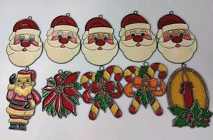 10 Vintage Leaded Stained Glass Style Resin Christmas Sun Catcher Ornaments - Picture 1 of 12