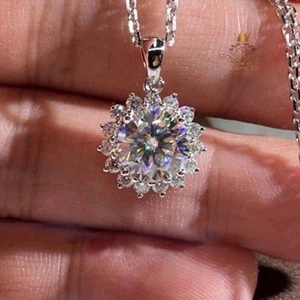Moissanit Floral Hochzeit Anhänger massiv 14K Weißgold 2,15 ct Rundschliff für Sie - Bild 1 von 6