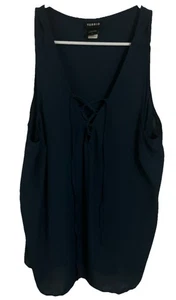 Torrid Top Blouse Size 1 Blue Sleevelesshenley Drawstring Boho Minimalist Li - Picture 1 of 4