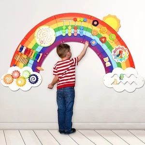 5FT Large Sunshine Rainbow Wooden Activity Wall Panel for Toddler Educational... - Picture 1 of 7