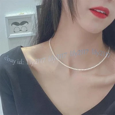 Mini 2-3mm Real Natural White Akoya Pearl Necklace 14-28'' 14k Gold Clasp - Image 1 of 4