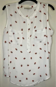 LOFT Large White Floral Sleeveless Mixed Shell Pockets Women’s Henley Top NWT - Picture 1 of 10