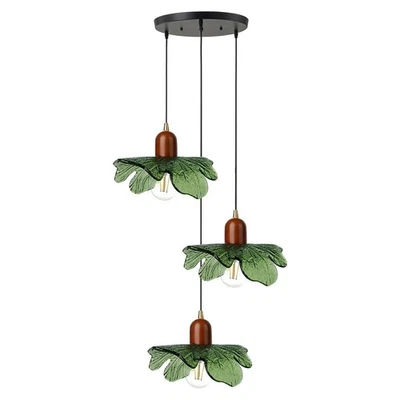 Qepeety Mid Century 枝形吊灯 3 灯绿色玻璃悬挂吊坠灯艺术... — 第 1/4 张图片