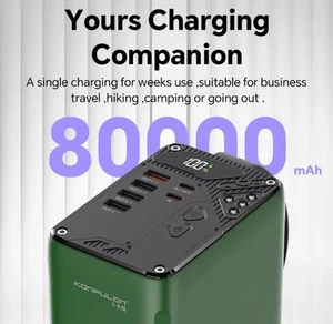 80000mah Powerbank mit großer Kapazität, olivgrün, ideal für das Leben im Freien, Angeln - Bild 1 von 6