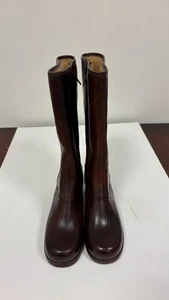 Botas altas de becerro de cuero marrón forradas de vellón de colección años 70 Scovill cremallera boho talla 8 - Imagen 1 de 13