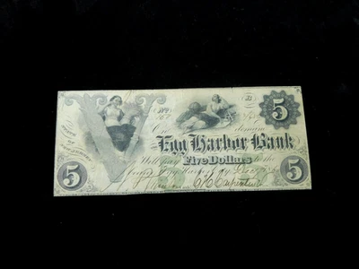1861 $5 Egg harbor Bank New Jersey Obsolete Paper Currency - Green 5 - Image 1 of 4