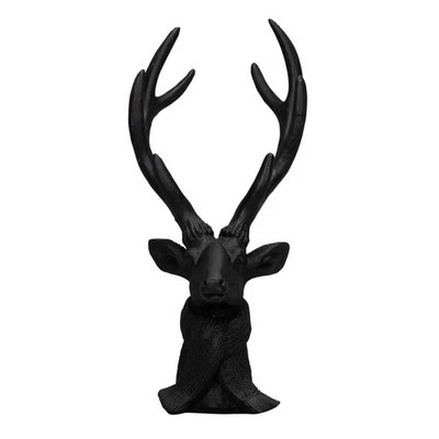 Hirschbüste HUBERTUS schwarz Hirschkopf mit Schal H29cm Deko Weihnachten Winter - Bild 1 von 2