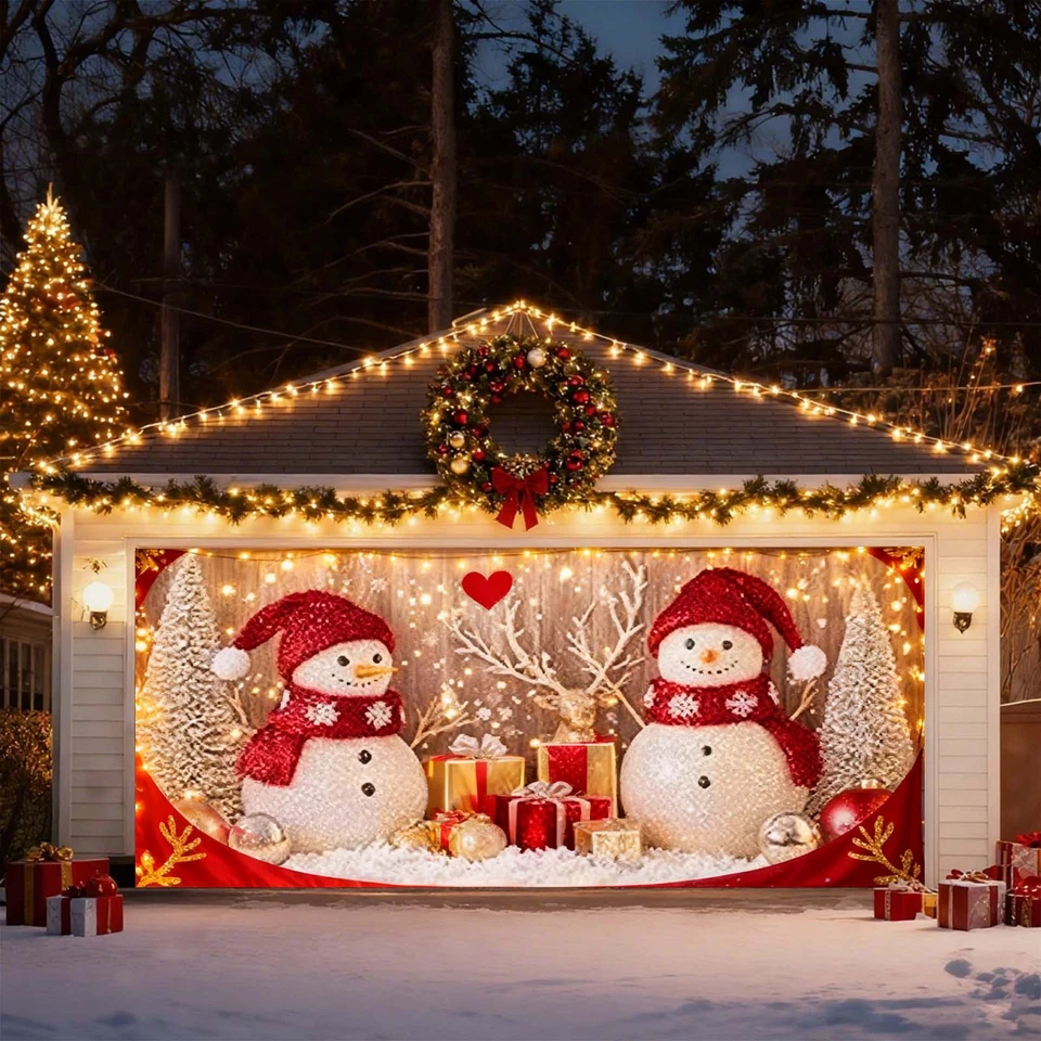2025 Christmas Garage Door Cover And Vin Tage Truck Holiday Banner Decoration - Image 1 of 4