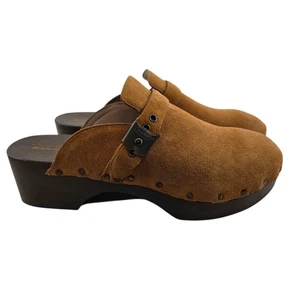 Dr Scholl's Original Wood Clogs Womens 9 Cinnamon Brown Suede Studded Slip On - Picture 1 of 11