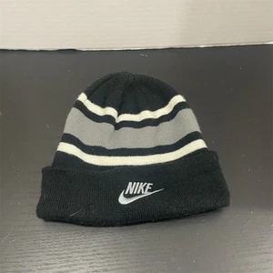 Nike Youth Striped Beanie Hat Black Unisex Kids Winter Sports - Picture 1 of 4