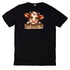 T-Shirt Niedliche Kuh die aus einem holz Fenster guckt Motiv Baumwolle