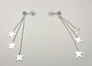 STERLING SILVER LUCKY MAGICAL SHOOTING STARS DAZZLING DANGLING POST EARRINGS - Picture 1 of 5