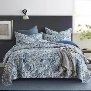 Cotton Bedspread Quilt Sets 3 Pieces Reversible Comforter Coverlet SetsBlue - Picture 1 of 9