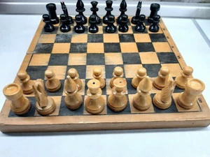 Vintage Chess Set Wooden USSR Custom Folding large Wood Board 30x30 - Picture 1 of 3