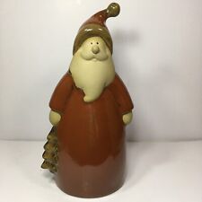 Christmas Figurine Santa Clause Pottery Statue Rustic Brown Folk Art Deco 8.5"