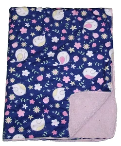 Manhattan Kids Navy Blue Pink Sherpa Bird Baby Blanket 30x40" - Picture 1 of 2