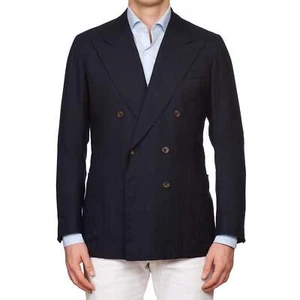 RUBINACCI LH Handmade Bespoke Navy Blue Herringbone Cashmere DB Jacket 50 US 40 - Picture 1 of 10