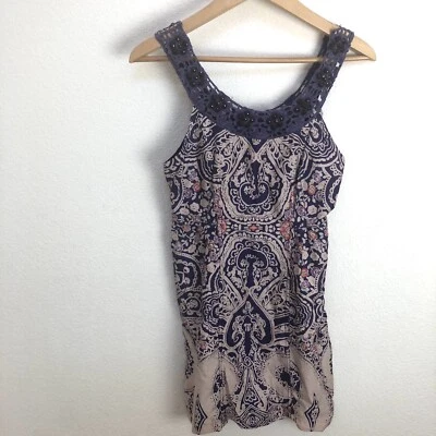 Free People Womens Blouse Sleeveless Paisley Purple Sz 0 Crochet Beads Neck Line - Image 1 of 4