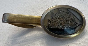 Vintage Sea Scape Sail Boat Ship Reverse Paint Tie Clip - Picture 1 of 3