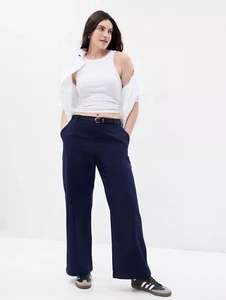 New Gap Mid Rise Loose Khakis Wide Leg Navy Blue Women's Size 8 Preppy Office - Picture 1 of 11