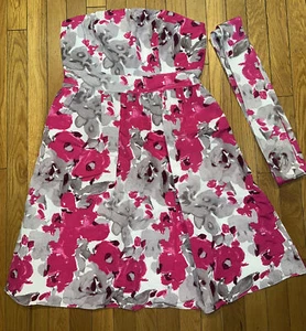 Adrianna Papell Strapless Pink/Gray Lined Floral Dress with POCKETS - Size 10 - Picture 1 of 12