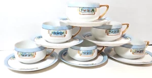 De Colección Rosenthal Donatello Tazas y Platillos 6 Juegos Dorado Azul Floral Pintado Baviera - Imagen 1 de 11