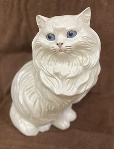Grande statua gatto persiano himalayano bianco in ceramica usata con finitura perla - Foto 1 di 7