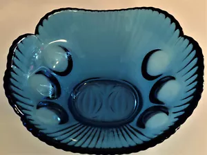 Vintage Cobalt Blue Glass Bowl with Large Thumbprint Design, Ribbed Pattern - Picture 1 of 9