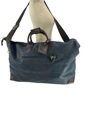 Bolso de viaje de lona vintage genuino BRIC'S azul pvc marrón cuero ribete 20" Foto 1 de 4
