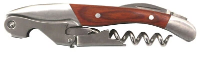Corkscrew Wine Bottle Opener Waiters Key Wood Double Hinged with Foil Cutter - Image 1 of 2