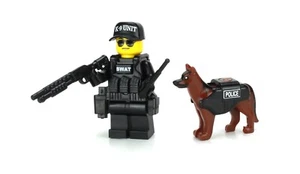 Battle Brick K9 with Police Officer Swat Tactical made w/real LEGO® minifig - Picture 1 of 6