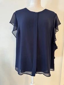 Roz and Ali/Dress Barn Cocktail Top Womens 1x Navy Blue Chiffon Flow - Picture 1 of 11