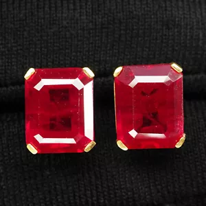 Intricate Blood Red Ruby 11.70Ct 925 Sterling Silver 24K Gold Vermeil Earrings - Picture 1 of 6