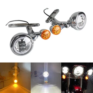 4.5" LED Fog Light Headlight w/Signal Light Bracket For Touring Electra Glide - Picture 1 of 11
