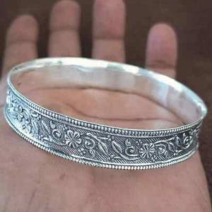Thick West Indian Set Handmade Bangle Solid925 Sterling Silver - Picture 1 of 3
