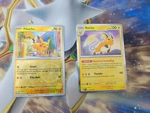 Pokemon Paldean Fates Pikachu 018, Raichu 019 Reverse/Holo Set NM - Picture 1 of 2