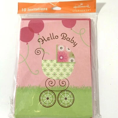 Baby Shower Invitation Cards 10 Count With Envelopes Pink And Green Invitations - Image 1 of 4