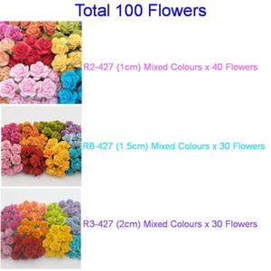 100 Mixed 3 Sizes Mulberry Paper Flowers 1cm Mini, 1.5cm & 2cm toppers R283-427 - Picture 1 of 1