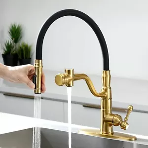 Grifos de cocina de oro cepillado con pulverizador tirón hacia abajo y relleno de olla, tirar hacia abajo Ki - Imagen 1 de 9