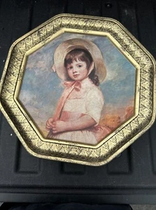 Vintage 1960's Boy Girl  Metal Octagon Frame Picture 12" Mid Century Modern - Picture 1 of 4