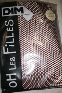 COLLANT DIM RETE PANTYHOSE T. 1/2 nero e bordeaux OH LES FILLES vintage - Foto 1 di 4