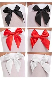 NEW KNEE HIGH SOCKS WITH BOWS OPAQUE BLACK WHITE COSTUME FANCY DRESS FAST POST - Bild 1 von 15