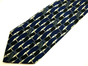 Fumagalli's Mens Necktie Tie Navy Blue Black Geometric 55" Short - Picture 1 of 4