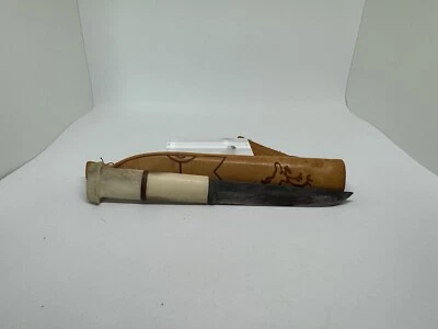 Vintage Finnish Puukko Nordic Reindeer Antler Handle Sami Knife & Leather Sheath - Image 1 of 4