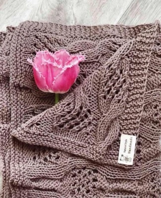 Baby blanket,knitted,handmade.Color-coffee.Openwork patten.Size 40"/36". - Image 1 of 4