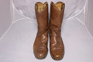 Justin Mens Boots 3714 Roper Cowboy Western Size 8.5 C Brown Leather Rancher - Picture 1 of 7