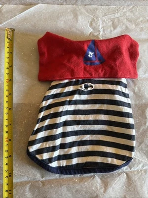 Dog Clothes Jersey Pullover Sailing Suit Beach Wear Sm Striped Red White & Blue - Image 1 of 4
