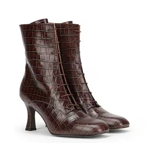 Botines YOOX Talla 9US Cuero Italiano Estampado de Cocodrilo Con Cordones Cremallera Laterales - Imagen 1 de 9