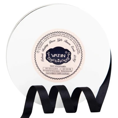 Solid Color Double Faced Black Satin Ribbon 3/8 Wide 50 Yards, Wedding Gift Wrap - Image 1 of 4