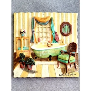 C WINTERLE OLSON firmato 3D Wall Art piastrelle vasca da bagno/bagno scena --5,5" x 5,5" - Foto 1 di 6